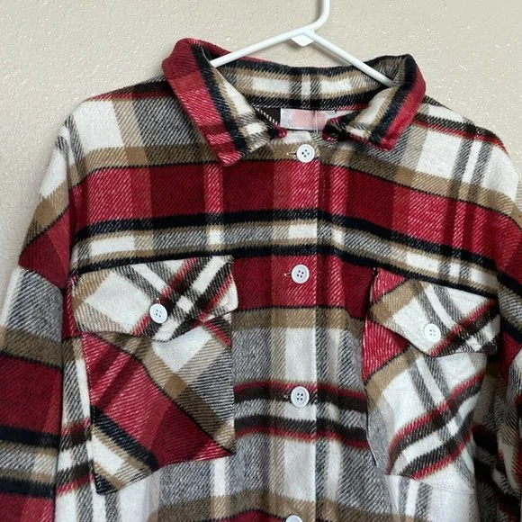 C+D+M Womens Oversized Plaid Button Front Shirt Jacket XL NWT - Picture 2 of 9